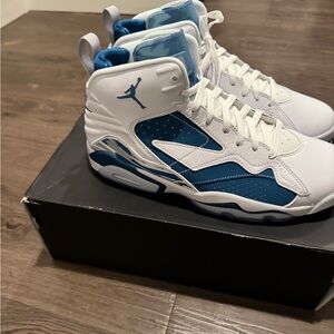 Jordan White and Blue High-Top Sneakers